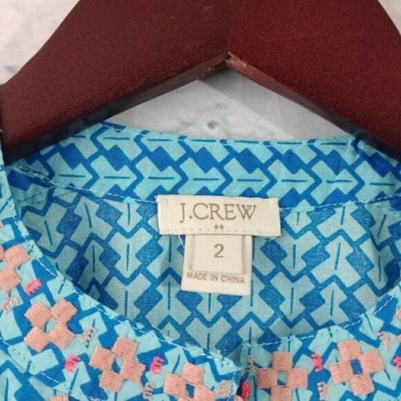 J. Crew Embroidered Tassel Top Blue Sleeveless - Picture 6 of 6
